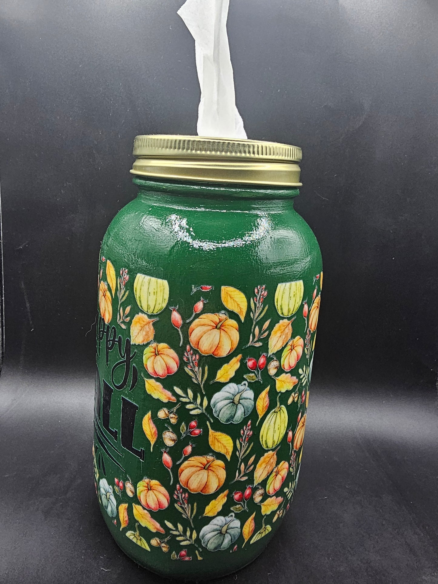 Green Happy Fall Kleenex Jar
