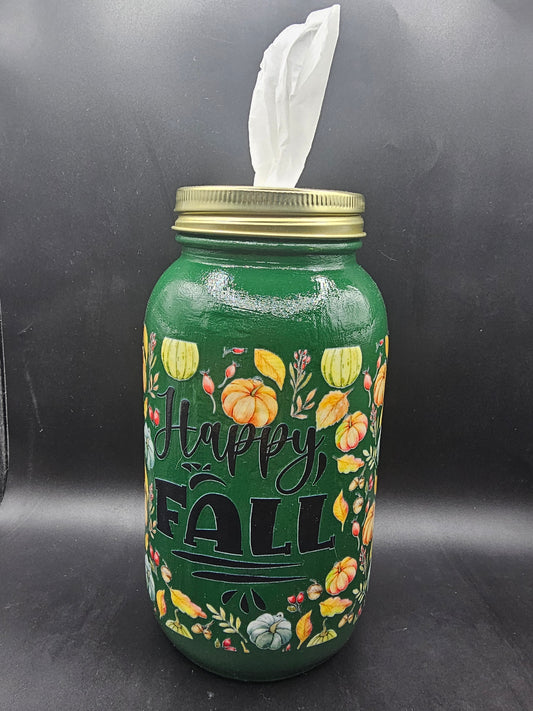 Green Happy Fall Kleenex Jar