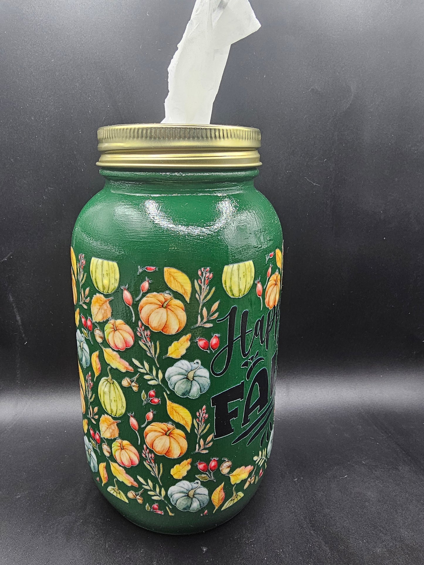 Green Happy Fall Kleenex Jar
