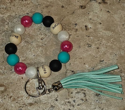 Beaded Wristlet Keychain Faith, Hope, Love