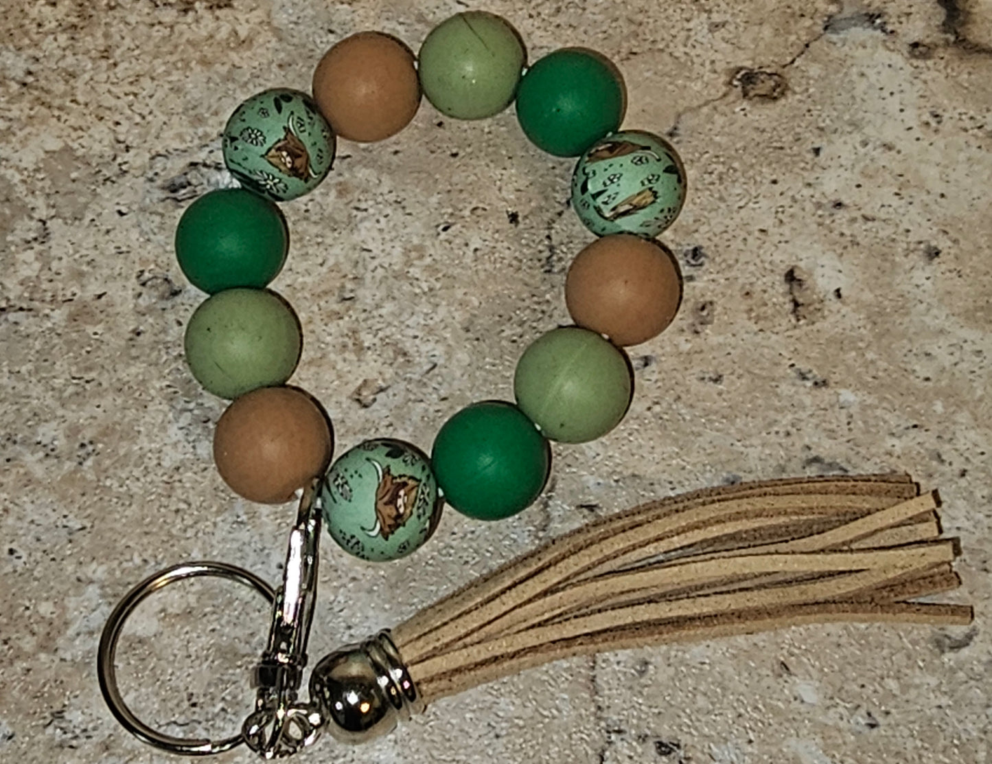 Beaded Wristlet Keychain Highland Cow