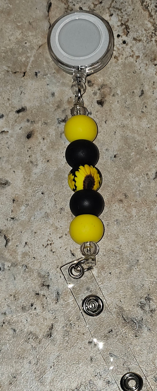 Beaded Badge Reel Sunflower