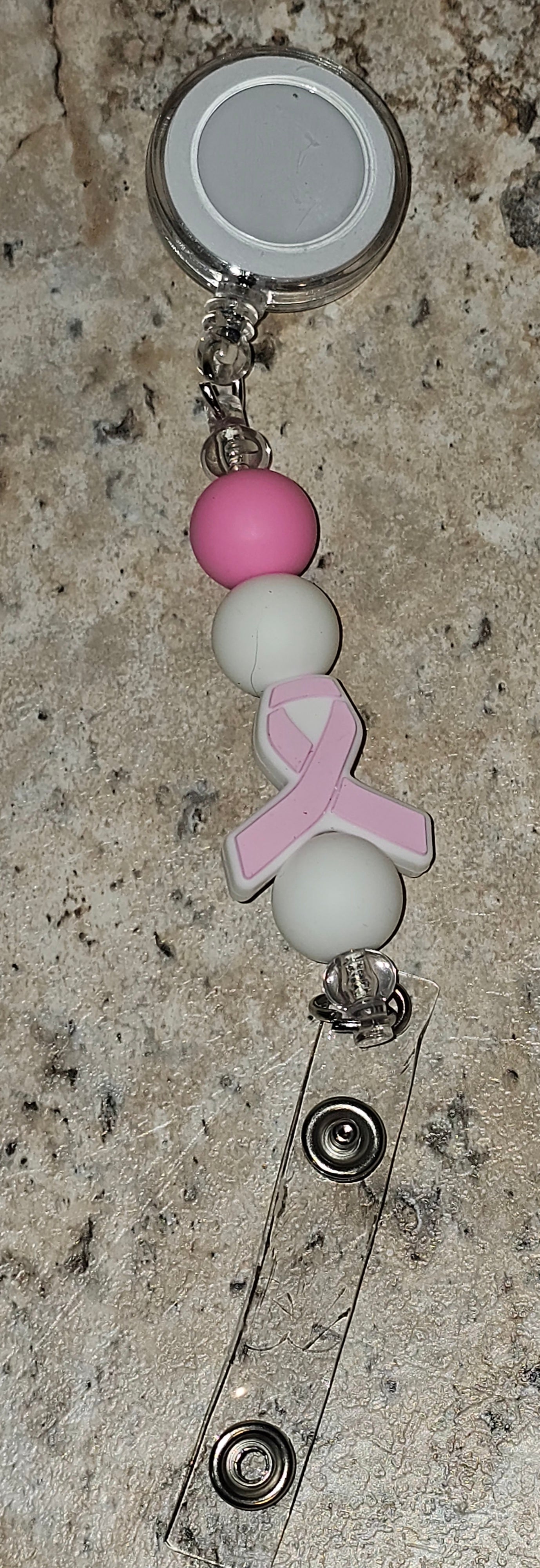 Beaded Badge Reel Cancer Awareness Ribbon
