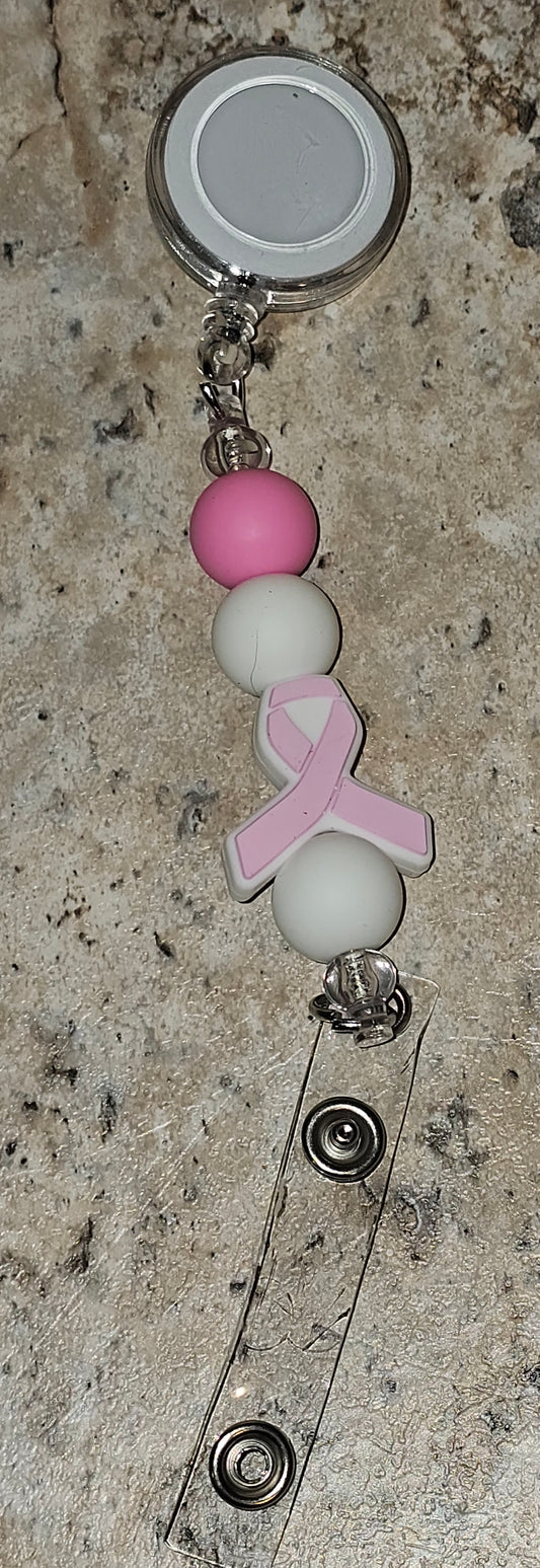 Beaded Badge Reel Cancer Awareness Ribbon