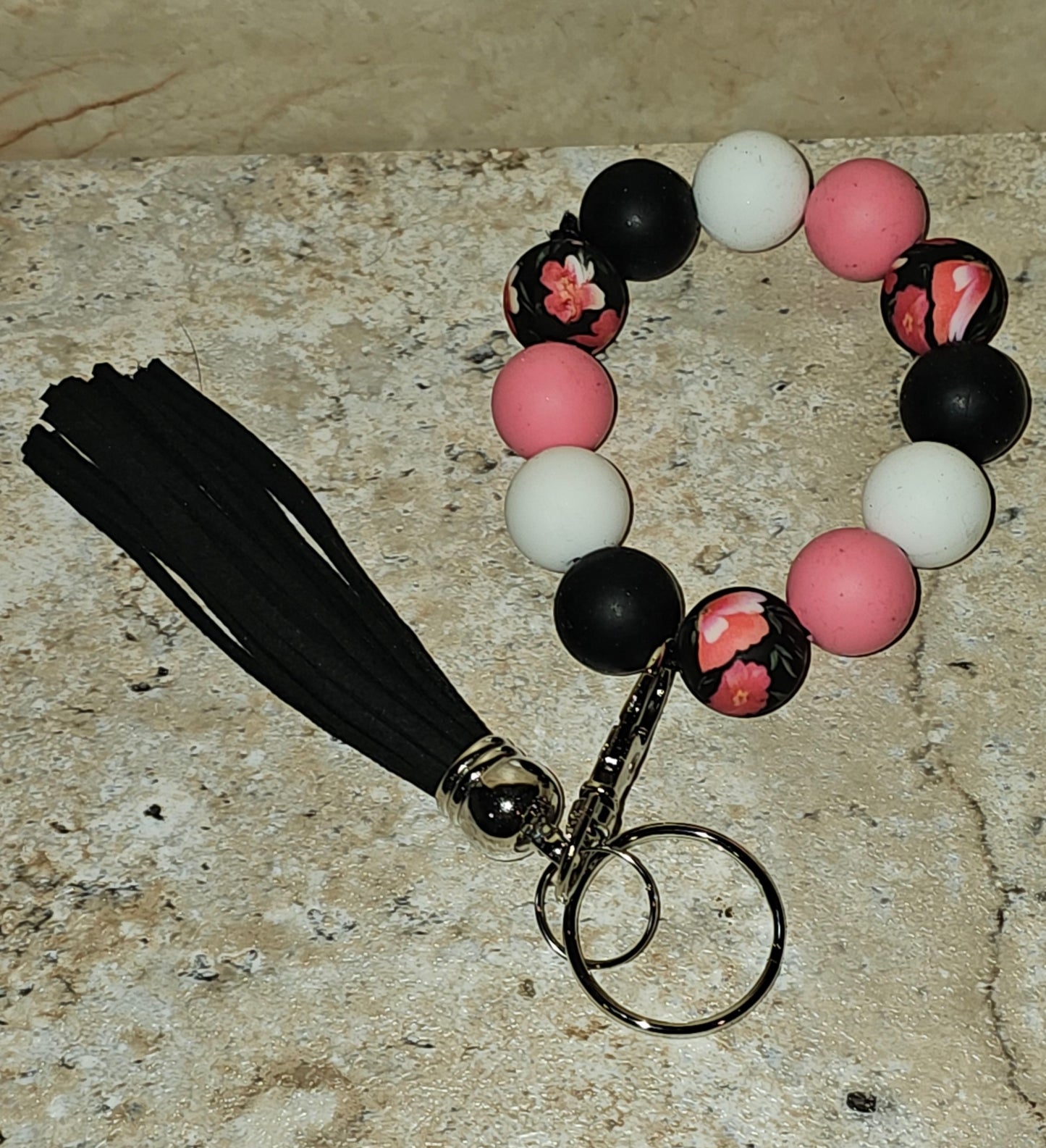 Beaded Wristlet Keychain with Tassel
