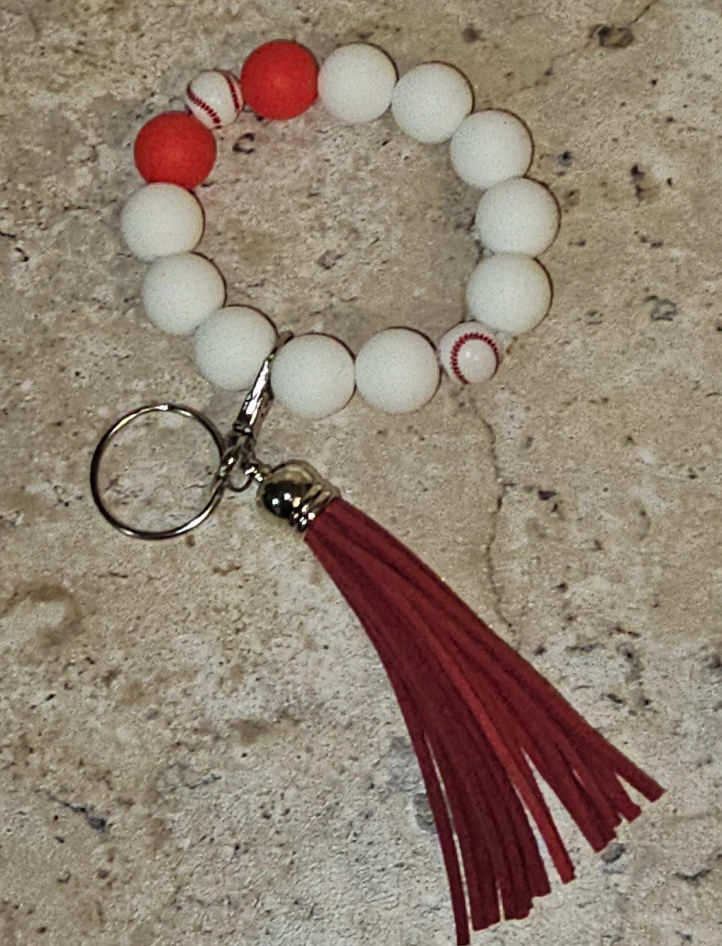 Beaded Wristlet Keychain Baseball
