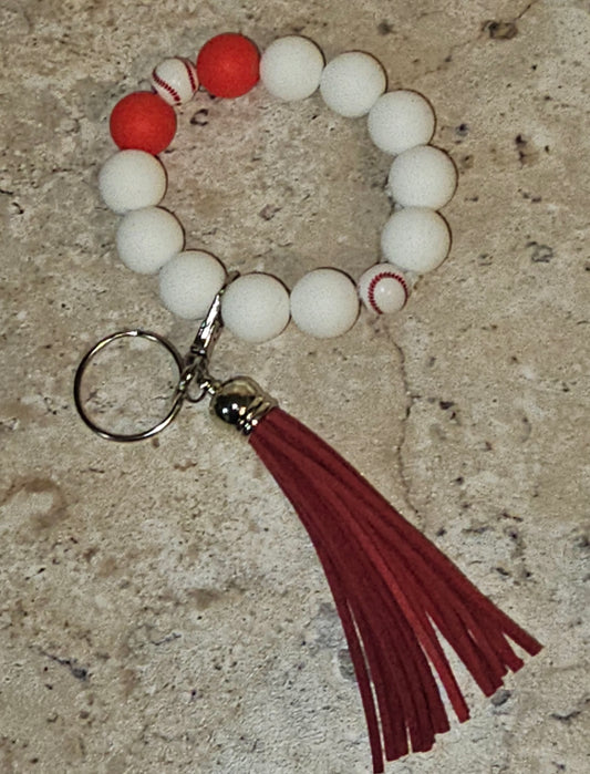 Beaded Wristlet Keychain Baseball
