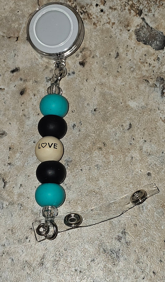 Beaded Badge Reel Love