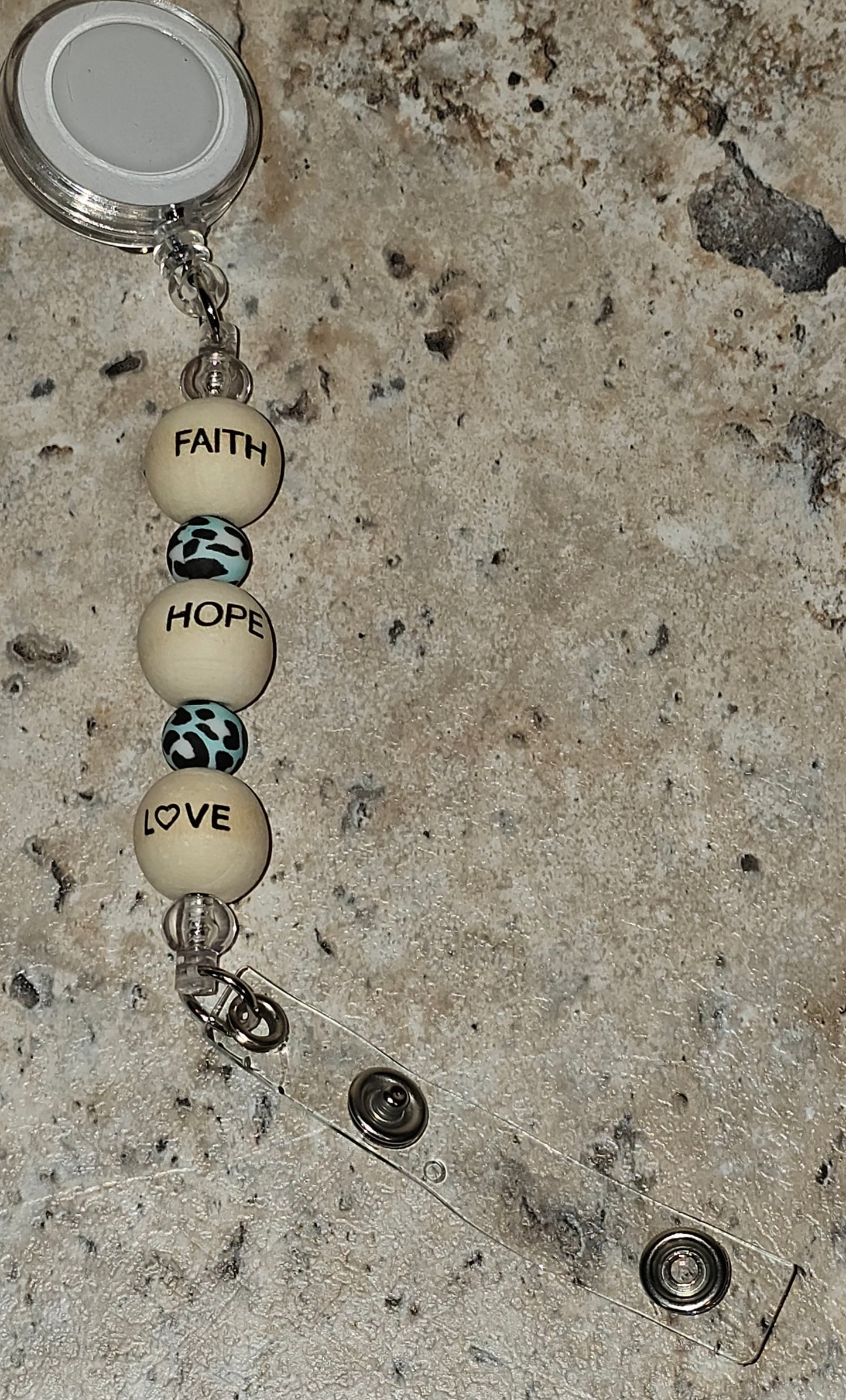 Beaded Badge Reel Faith, Hope, Love