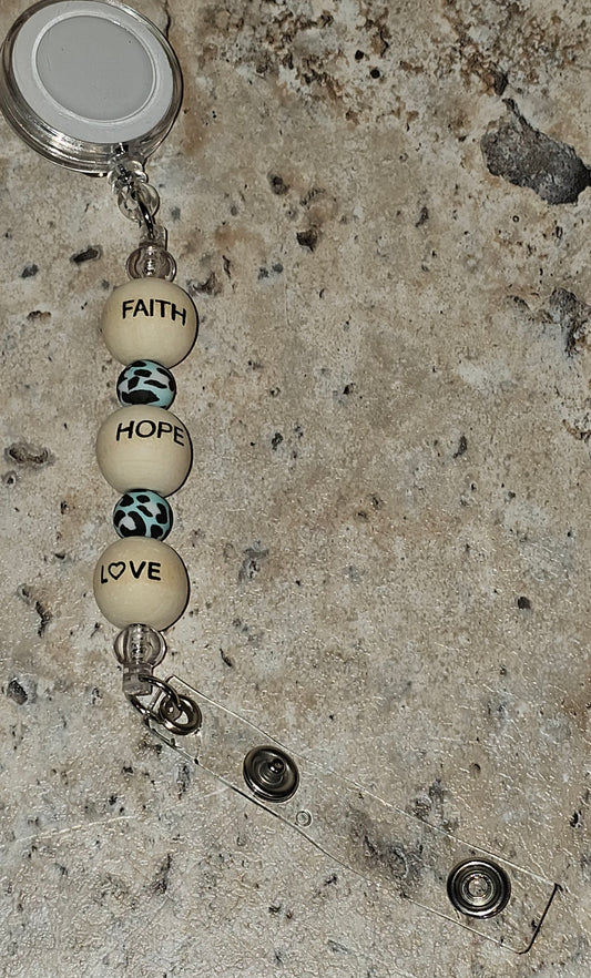 Beaded Badge Reel Faith, Hope, Love