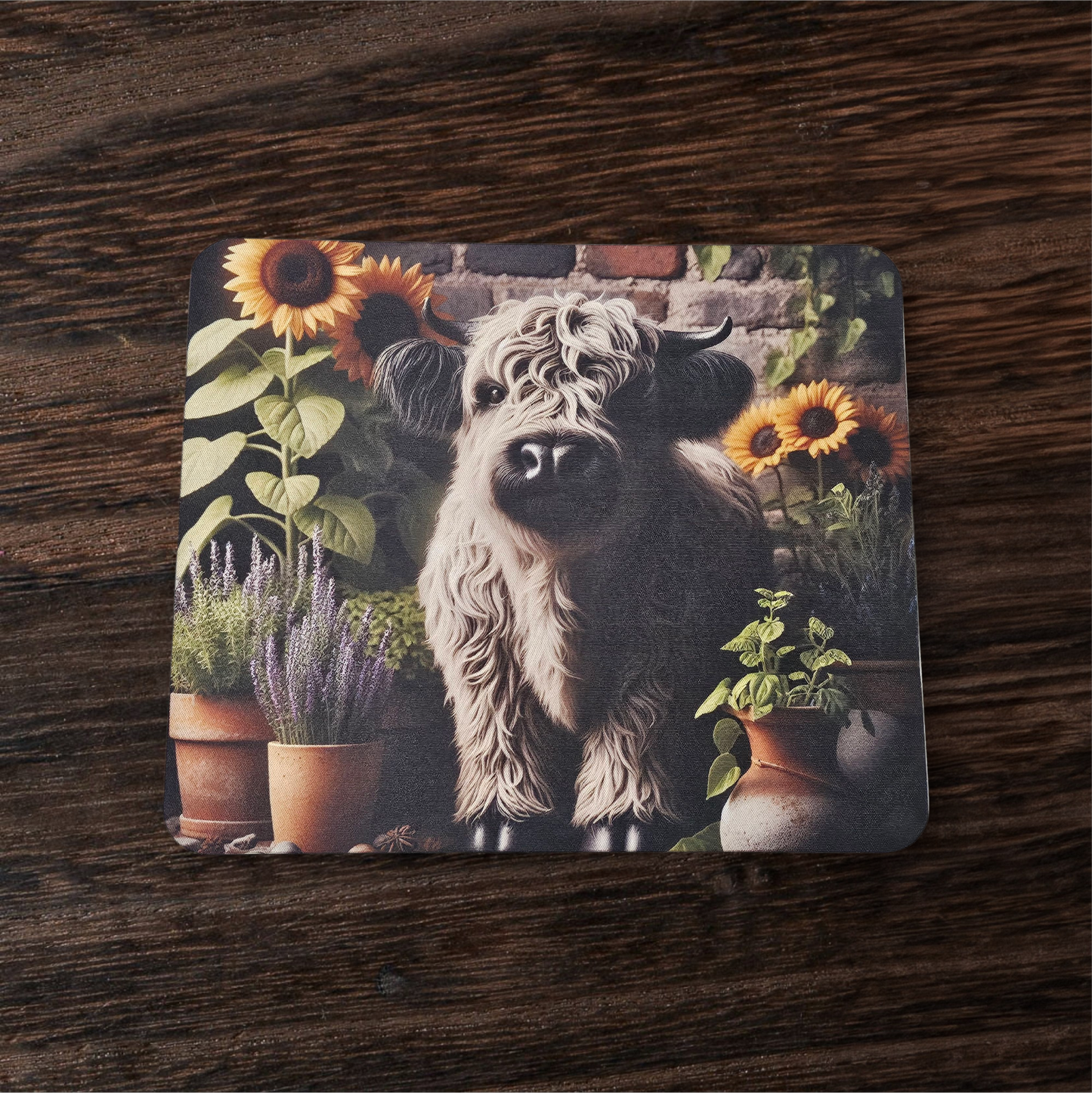 Mouse Pad - Highland Cow & Sunflowers